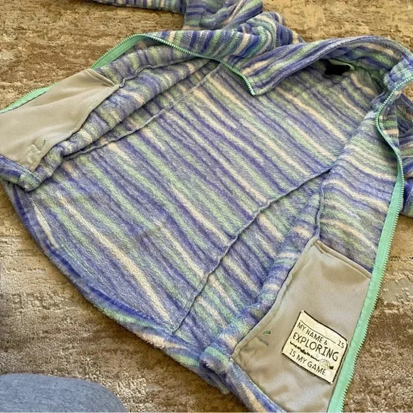 The North Face Osolita Zip Up Fleece Jacket Sweater Grapemist Blue Wavy Stripe:L - Picture 10 of 13